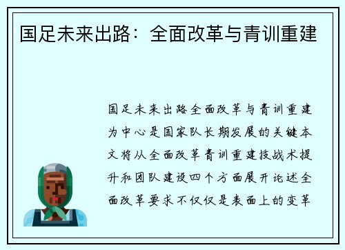 国足未来出路：全面改革与青训重建